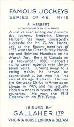 1936 Gallaher Famous Jockeys #12 Frederick Herbert Back